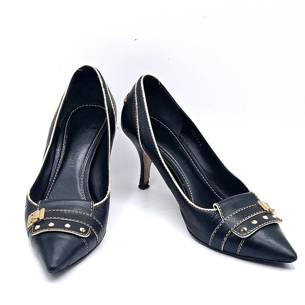 Louis Vuitton Black Leather Studded Pumps Heels 37 Size 6.5